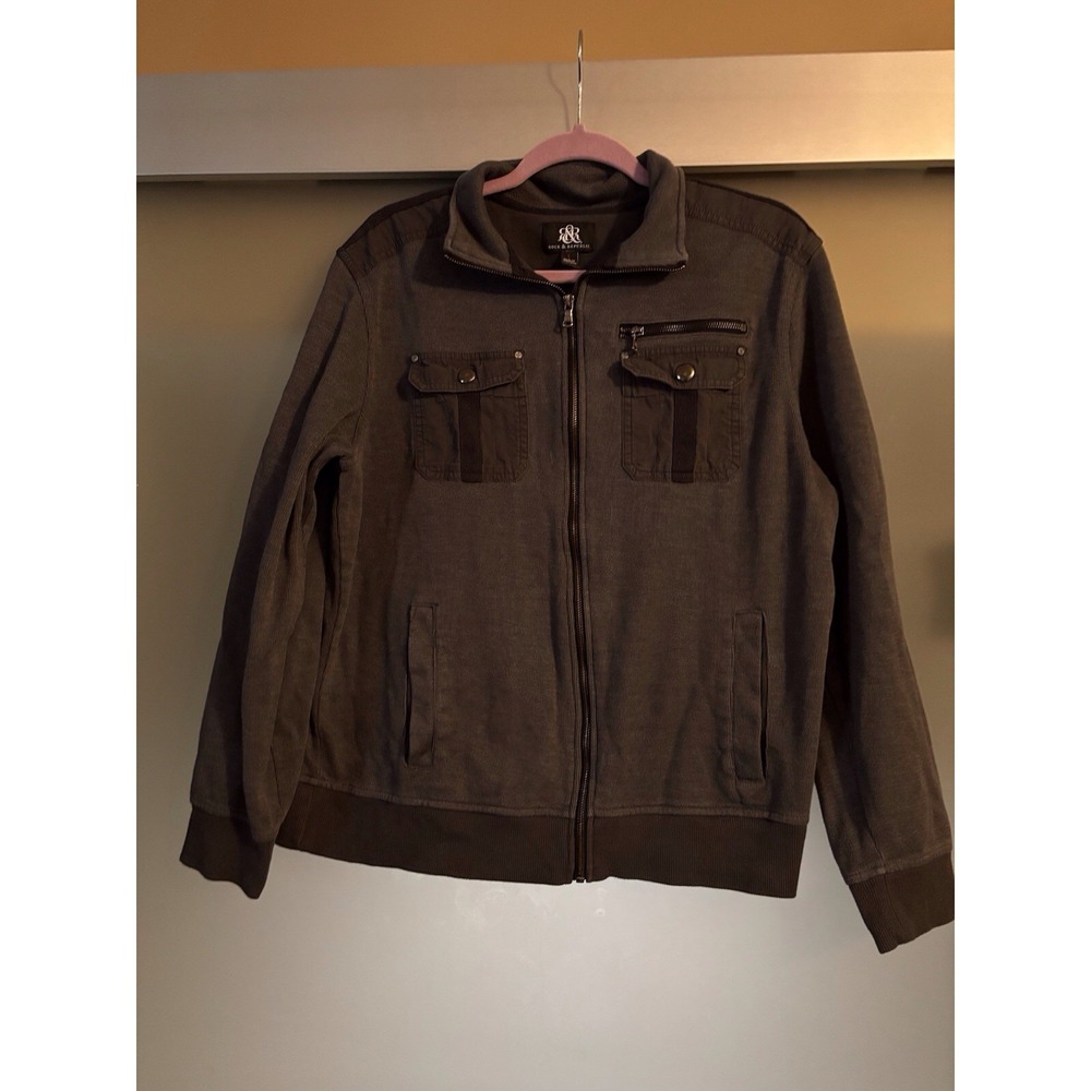 Rock & Republic Mens‎ Black Full Zip Sweater Jacket With Zip Pockets Size Large